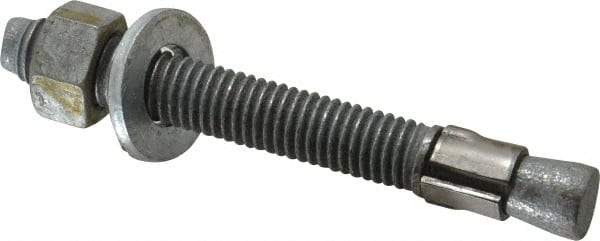 Made in USA - 1/2" Diam, 1/2" Drill, 4-1/4" OAL, 4-5/8" Min Embedment Wedge Expansion Concrete Anchor - Grade 5 Steel, Galvanized Finish, Hex Nut Head, Hex Drive, 3" Thread Length - Apex Tool & Supply