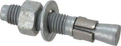 Made in USA - 3/4" Diam, 3/4" Drill, 4-1/4" OAL, 1-3/8" Min Embedment Wedge Expansion Concrete Anchor - Grade 5 Steel, Galvanized Finish, Hex Nut Head, Hex Drive, 2-3/8" Thread Length - Apex Tool & Supply