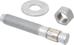 Made in USA - 3/4" Diam, 3/4" Drill, 4-3/4" OAL, 1-5/8" Min Embedment Wedge Expansion Concrete Anchor - Grade 5 Steel, Galvanized Finish, Hex Nut Head, Hex Drive, 2-7/8" Thread Length - Apex Tool & Supply
