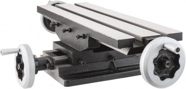 Interstate - 6" Table Width x 19 Table Length, 7-1/2" Cross Travel x 11" Longitudinal Travel, Slide Machining Table - 5" Overall Height, Two 9/16" Longitudinal T Slots, 10-1/2" Base Length x 8" Base Width - Apex Tool & Supply