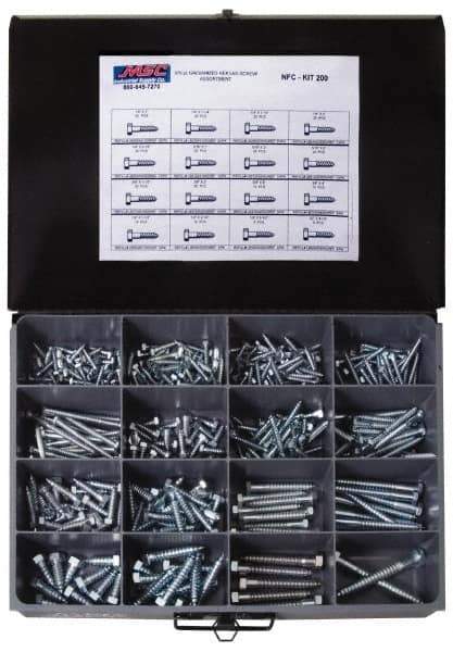 Value Collection - 375 Piece, 1/4x1 to 1/2 x 4-1/2, Steel Lag Screw Assortment - Hex Head, Hex Drive, 1 to 4-1/2" Long, Hot Dipped Galvanized Finish - Apex Tool & Supply