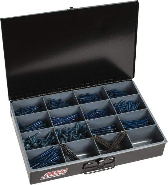 Value Collection - 910 Piece, 3/16 x 1-1/4 to 1/4x4, Steel Concrete Screw Assortment - Hex Washer Head, Slotted Drive, 1-1/4 to 4" Long, PTFE Finish - Apex Tool & Supply