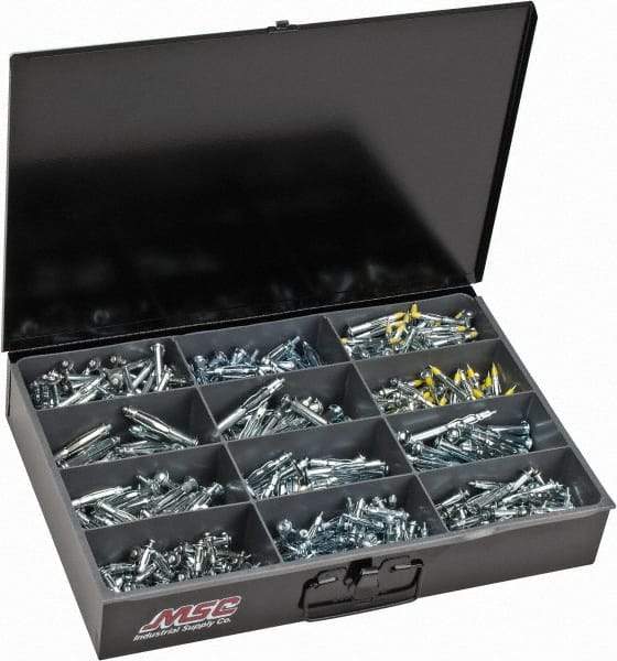 Value Collection - 684 Piece, 1/8 to 1/4" Screw, Steel Anchor Assortment - Zinc Plated - Apex Tool & Supply