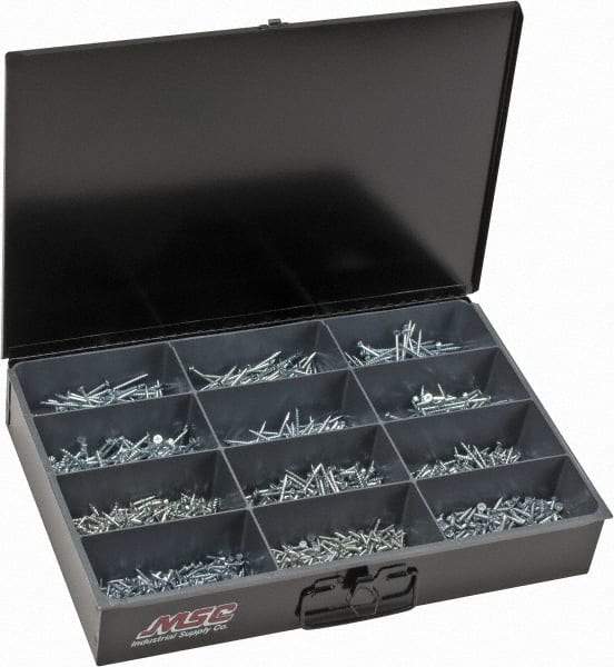 Value Collection - 1,640 Piece, #6x5/8 to #8x3, Steel Wood Screw Assortment - Flat Head, Phillips Drive, 5/8 to 3" Long, Zinc-Plated Finish - Apex Tool & Supply