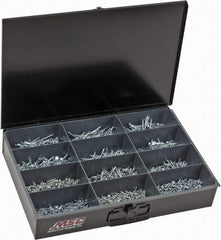 Value Collection - 1,640 Piece, #6x5/8 to #8x3, Steel Wood Screw Assortment - Flat Head, Phillips Drive, 5/8 to 3" Long, Zinc-Plated Finish - Apex Tool & Supply