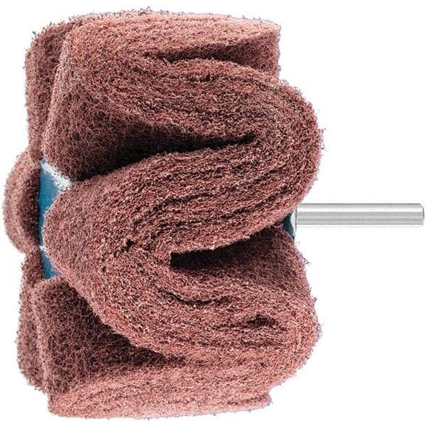 PFERD - 4" Diam x 2" Face Width, Aluminum Oxide Nonwoven Mounted Flap Wheel - 1/4" Shank Mount, 280 Grit, 6,000 Max RPM - Apex Tool & Supply