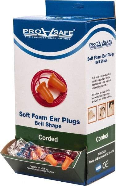 PRO-SAFE - Disposable, Corded, 32 dB Earplugs - Orange - Apex Tool & Supply