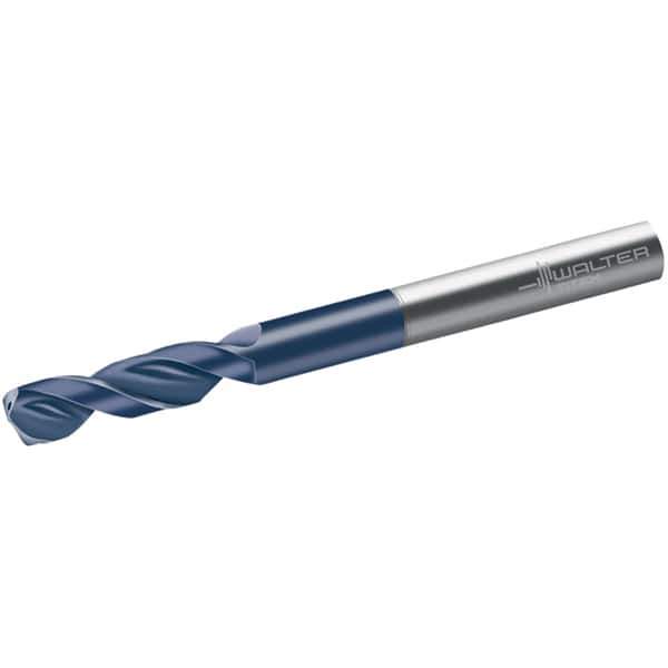 Walter-Titex - 15/32" 150° Spiral Flute Solid Carbide Screw Machine Drill Bit - Tinal Finish, Right Hand Cut, 55mm Flute Length, 118mm OAL, Form V+A Point, Straight Shank, Through Coolant - Apex Tool & Supply