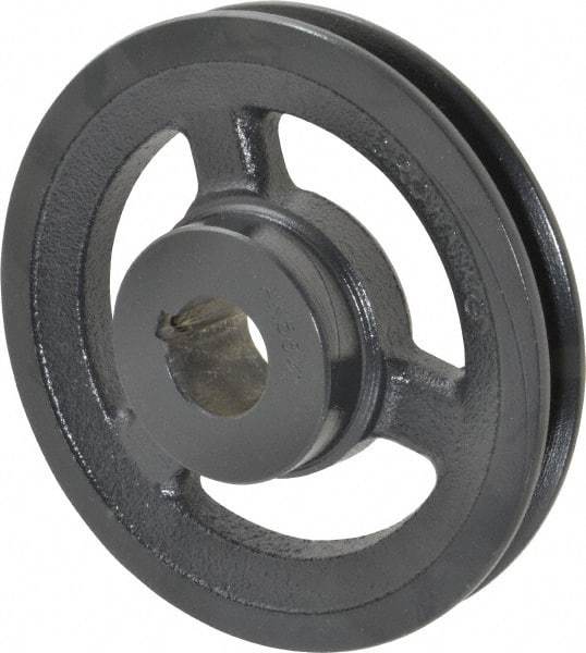 Browning - 1" Bore, 1-5/32 Long, 5.45" Outside Diam, Finished Bore Single Groove V Belt Sheave - 3/4" Wide, 4.86" Pitch Diam of 3L Belt, 5.2" Pitch Diam of 4L Belt - Apex Tool & Supply