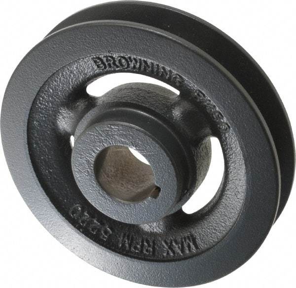 Browning - 1" Bore, 1-5/32 Long, 4-3/4" Outside Diam, Finished Bore Single Groove V Belt Sheave - 7/8" Wide, 4.4 Belt Pitch B, 4" Pitch Diam of 4L Belt - Apex Tool & Supply