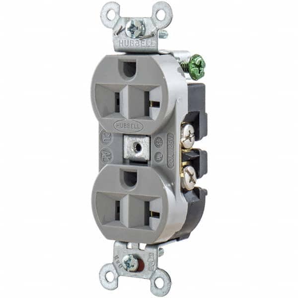 Hubbell Wiring Device-Kellems - 125V 20A NEMA 5-20R Industrial Grade Gray Straight Blade Duplex Receptacle - Apex Tool & Supply