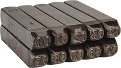 Made in USA - 10 Piece, 1/4" Character Steel Stamp Set - Double Digit Figures, Double Digits - Apex Tool & Supply