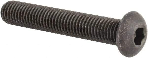 Made in USA - 1/4-28 UNF Hex Socket Drive, Button Screw - Alloy Steel, Black Oxide Finish, Fully Threaded, 1-1/2" Length Under Head - Apex Tool & Supply
