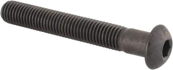 Made in USA - 1/4-28 UNF Hex Socket Drive, Button Screw - Alloy Steel, Black Oxide Finish, Fully Threaded, 1-3/4" Length Under Head - Apex Tool & Supply