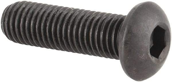 Made in USA - 1/4-28 UNF Hex Socket Drive, Button Screw - Alloy Steel, Black Oxide Finish, Fully Threaded, 7/8" Length Under Head - Apex Tool & Supply