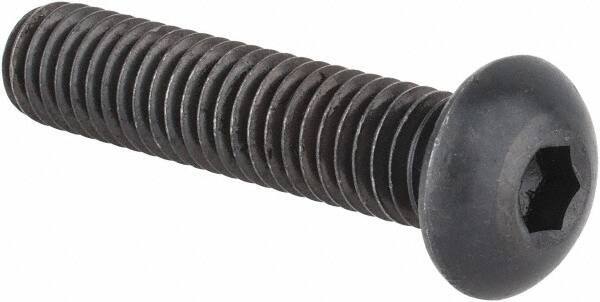 Made in USA - 3/8-16 UNC Hex Socket Drive, Button Screw - Alloy Steel, Black Oxide Finish, Fully Threaded, 1-3/4" Length Under Head - Apex Tool & Supply