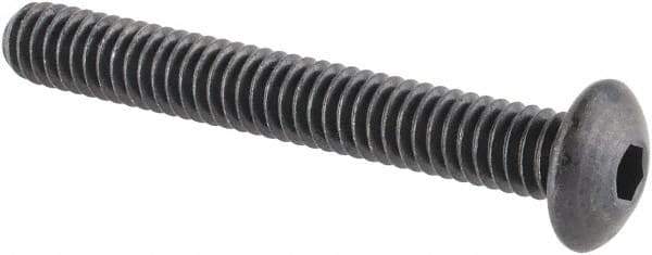 Made in USA - #8-32 UNC Hex Socket Drive, Button Screw - Alloy Steel, Black Oxide Finish, Fully Threaded, 1-1/4" Length Under Head - Apex Tool & Supply