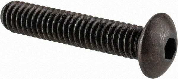 Made in USA - #8-32 UNC Hex Socket Drive, Button Screw - Alloy Steel, Black Oxide Finish, Fully Threaded, 7/8" Length Under Head - Apex Tool & Supply