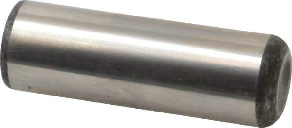 Made in USA - 1" Diam x 3" Pin Length Grade 8 Alloy Steel Standard Dowel Pin - Bright Finish, C 47-58 & C 60 (Surface) Hardness, 117,800 Lb (Single Shear), 235,600 Lb (Double Shear) Breaking Strength, 1 Beveled & 1 Rounded End - Apex Tool & Supply