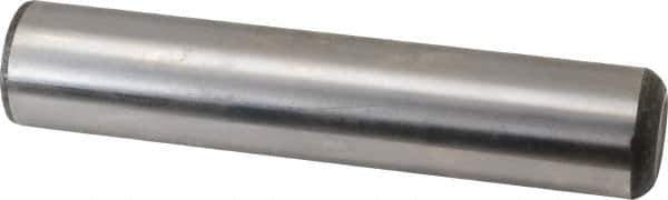 Made in USA - 1" Diam x 5" Pin Length Grade 8 Alloy Steel Standard Dowel Pin - Bright Finish, C 47-58 & C 60 (Surface) Hardness, 117,800 Lb (Single Shear), 235,600 Lb (Double Shear) Breaking Strength, 1 Beveled & 1 Rounded End - Apex Tool & Supply