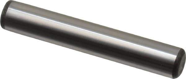 Made in USA - 3/8" Diam x 2-1/4" Pin Length Grade 8 Alloy Steel Standard Dowel Pin - Bright Finish, C 47-58 & C 60 (Surface) Hardness, 16,550 Lb (Single Shear), 33,100 Lb (Double Shear) Breaking Strength, 1 Beveled & 1 Rounded End - Apex Tool & Supply