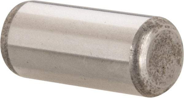Made in USA - 7/16" Diam x 1" Pin Length Grade 8 Alloy Steel Standard Dowel Pin - Bright Finish, C 47-58 & C 60 (Surface) Hardness, 22,550 Lb (Single Shear), 45,100 Lb (Double Shear) Breaking Strength, 1 Beveled & 1 Rounded End - Apex Tool & Supply