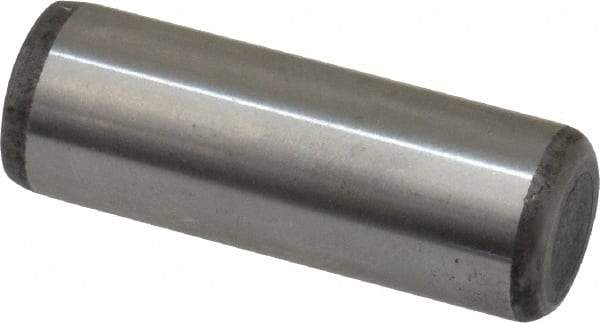 Made in USA - 7/16" Diam x 1-1/4" Pin Length Grade 8 Alloy Steel Standard Dowel Pin - Bright Finish, C 47-58 & C 60 (Surface) Hardness, 22,550 Lb (Single Shear), 45,100 Lb (Double Shear) Breaking Strength, 1 Beveled & 1 Rounded End - Apex Tool & Supply
