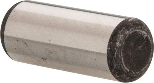 Made in USA - 1/2" Diam x 1-1/4" Pin Length Grade 8 Alloy Steel Standard Dowel Pin - Bright Finish, C 47-58 & C 60 (Surface) Hardness, 29,450 Lb (Single Shear), 58,900 Lb (Double Shear) Breaking Strength, 1 Beveled & 1 Rounded End - Apex Tool & Supply