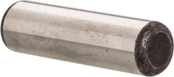 Made in USA - 1/2" Diam x 1-3/4" Pin Length Grade 8 Alloy Steel Standard Dowel Pin - Bright Finish, C 47-58 & C 60 (Surface) Hardness, 29,450 Lb (Single Shear), 58,900 Lb (Double Shear) Breaking Strength, 1 Beveled & 1 Rounded End - Apex Tool & Supply