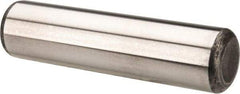 Made in USA - 1/2" Diam x 2" Pin Length Grade 8 Alloy Steel Standard Dowel Pin - Bright Finish, C 47-58 & C 60 (Surface) Hardness, 29,450 Lb (Single Shear), 58,900 Lb (Double Shear) Breaking Strength, 1 Beveled & 1 Rounded End - Apex Tool & Supply