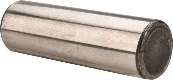 Made in USA - 5/8" Diam x 2" Pin Length Grade 8 Alloy Steel Standard Dowel Pin - Bright Finish, C 47-58 & C 60 (Surface) Hardness, 46,000 Lb (Single Shear), 92,000 Lb (Double Shear) Breaking Strength, 1 Beveled & 1 Rounded End - Apex Tool & Supply