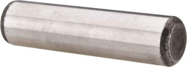 Made in USA - 5/8" Diam x 2-1/2" Pin Length Grade 8 Alloy Steel Standard Dowel Pin - Bright Finish, C 47-58 & C 60 (Surface) Hardness, 46,000 Lb (Single Shear), 92,000 Lb (Double Shear) Breaking Strength, 1 Beveled & 1 Rounded End - Apex Tool & Supply