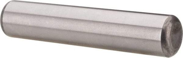 Made in USA - 5/8" Diam x 3" Pin Length Grade 8 Alloy Steel Standard Dowel Pin - Bright Finish, C 47-58 & C 60 (Surface) Hardness, 46,000 Lb (Single Shear), 92,000 Lb (Double Shear) Breaking Strength, 1 Beveled & 1 Rounded End - Apex Tool & Supply