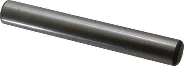 Made in USA - 5/8" Diam x 4-1/2" Pin Length Grade 8 Alloy Steel Standard Dowel Pin - Bright Finish, C 47-58 & C 60 (Surface) Hardness, 46,000 Lb (Single Shear), 92,000 Lb (Double Shear) Breaking Strength, 1 Beveled & 1 Rounded End - Apex Tool & Supply