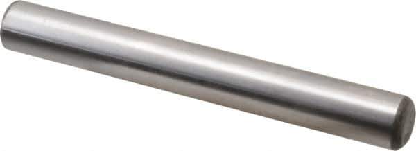 Made in USA - 5/8" Diam x 5" Pin Length Grade 8 Alloy Steel Standard Dowel Pin - Bright Finish, C 47-58 & C 60 (Surface) Hardness, 46,000 Lb (Single Shear), 92,000 Lb (Double Shear) Breaking Strength, 1 Beveled & 1 Rounded End - Apex Tool & Supply