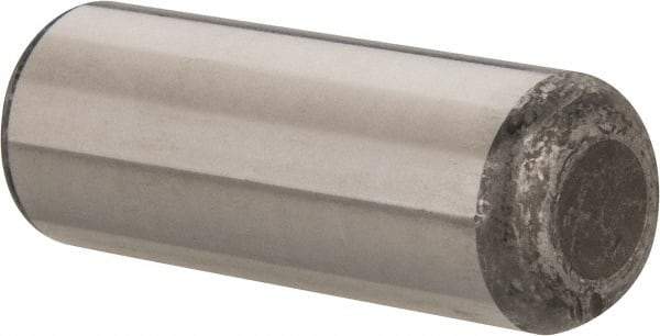 Made in USA - 3/4" Diam x 2" Pin Length Grade 8 Alloy Steel Standard Dowel Pin - Bright Finish, C 47-58 & C 60 (Surface) Hardness, 132,400 Lb (Double Shear), 66,200 Lb (Single Shear) Breaking Strength, 1 Beveled & 1 Rounded End - Apex Tool & Supply