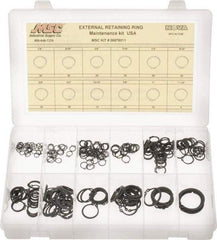 Made in USA - 300 Piece, 1/4 to 1-1/4", Steel, Snap External Retaining Ring Assortment - Includes Compartmented Case - Apex Tool & Supply
