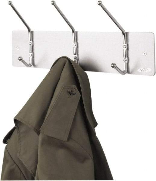 Safco - 3 Hooks, 18" Long x 3-3/4" Deep, Metal Wall/Door Hat/Coat Hook - 7" High - Apex Tool & Supply