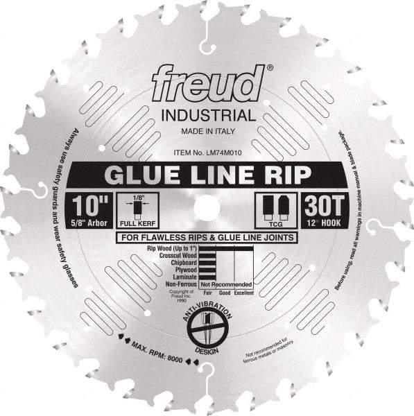Freud - 10" Diam, 5/8" Arbor Hole Diam, 30 Tooth Wet & Dry Cut Saw Blade - Carbide-Tipped, Standard Round Arbor - Apex Tool & Supply
