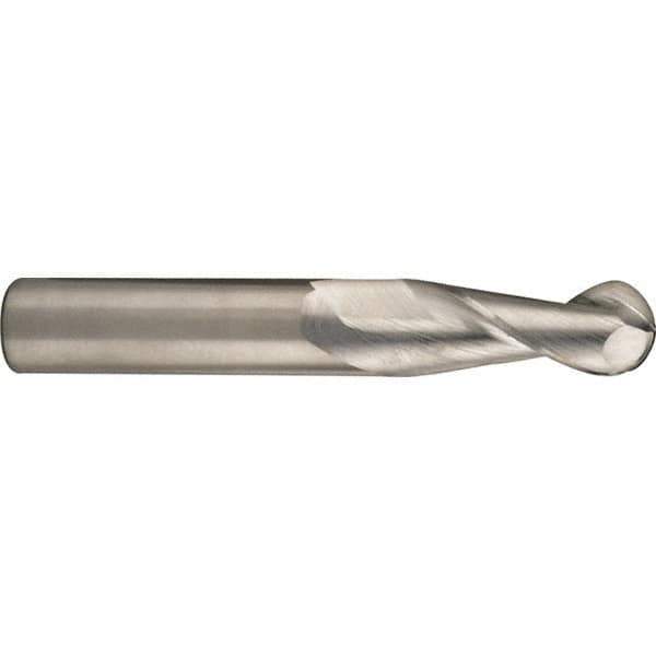 SGS - 14mm Diam, 26mm LOC, 2 Flute Solid Carbide Ball End Mill - Uncoated, Single End, 83mm OAL, 14mm Shank Diam, Spiral Flute - Apex Tool & Supply