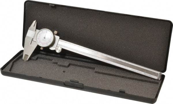 Value Collection - 0mm to 8" Range, 0.001" and 0.02 mm Graduation, 0.1" per Revolution, Dial Caliper - White Face, 1.97" Jaw Length - Apex Tool & Supply