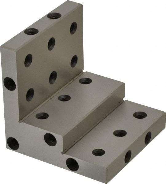 SPI - 3" Wide x 3" Deep x 3" High Steel Precision-Ground Angle Plate - Stepped Plate, Machined Holes on Surface, Open End - Apex Tool & Supply