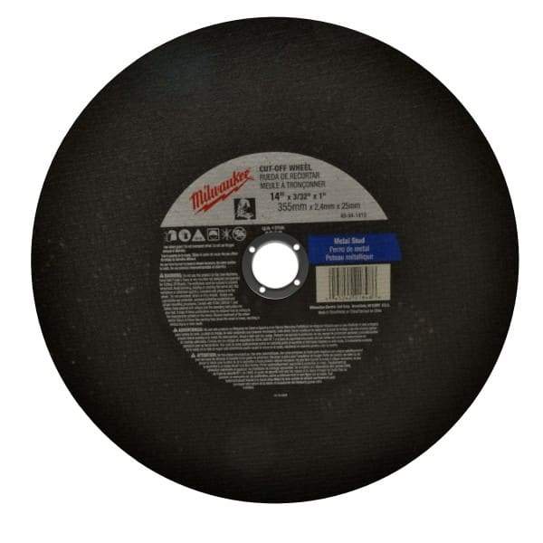 Milwaukee Tool - 14" 36 Grit Aluminum Oxide Cutoff Wheel - 3/32" Thick, 1" Arbor, 4,365 Max RPM, Use with Angle Grinders - Apex Tool & Supply