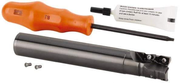 Kennametal - 1" Cut Diam, 27.99mm Max Depth of Cut, 1" Shank Diam, 139.34mm OAL, Indexable Square Shoulder Helical End Mill - GOMT 13T3.., JOMT 13T3.. Inserts, Cylindrical Shank, 0° Lead Angle, Through Coolant, Series KDMR - Apex Tool & Supply