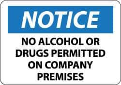 NMC - "Notice - No Alcohol or Drugs Permitted on Company Premises", 20" Long x 28" Wide, Rigid Plastic Safety Sign - Rectangle, 0.05" Thick, Use for Security & Admittance - Apex Tool & Supply