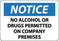 NMC - "Notice - No Alcohol or Drugs Permitted on Company Premises", 14" Long x 20" Wide, Rigid Plastic Safety Sign - Rectangle, 0.05" Thick, Use for Security & Admittance - Apex Tool & Supply