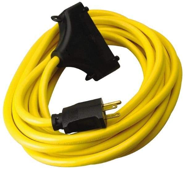 Southwire - 25', 12/3 Gauge/Conductors, Yellow Outdoor Extension Cord - 1 Receptacle, 15 Amps, 125 VAC, UL SJTW, NEMA 5-15P, 5-15R - Apex Tool & Supply