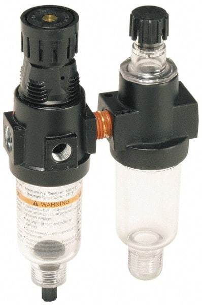 Wilkerson - 1/4" NPT Port Miniature 2 Piece Filter/Regulator-Lubricator FRL Unit - Polycarbonate Bowl, 20 SCFM, 150 Max psi, 6.21" High, Manual Drain - Apex Tool & Supply