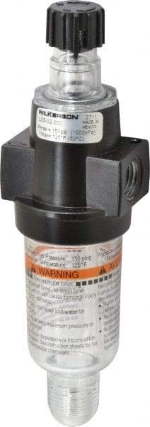 Wilkerson - 1/4 NPT Port, 150 Max psi, Miniature Lubricator - Polycarbonate Bowl, Zinc Body, 20 CFM, 125°F Max, 1.73" Wide x 5.8" High - Apex Tool & Supply