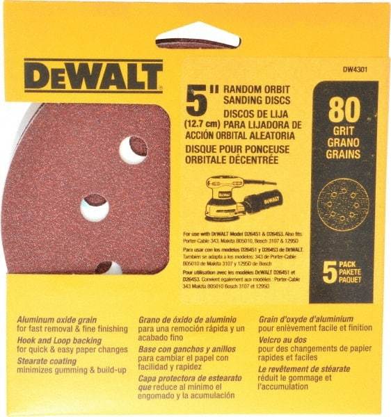 DeWALT - 80 Grit, Hook & Loop Disc - Medium Grade, Coated - Apex Tool & Supply